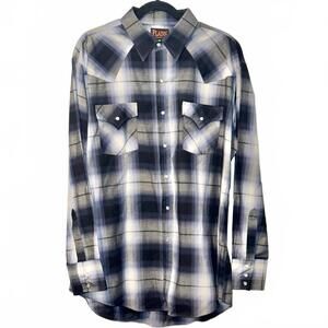 Men's Black, Blue and White Plaid Pearl Snap Shirt XL